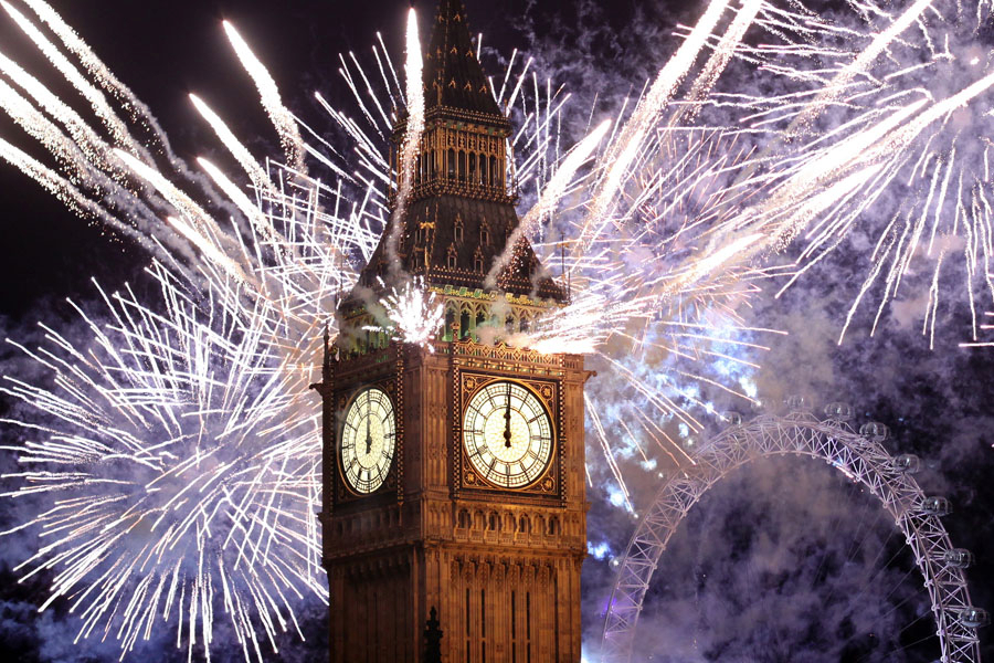 The Big Ben - The Great Westminster Clock at New Years celebration.