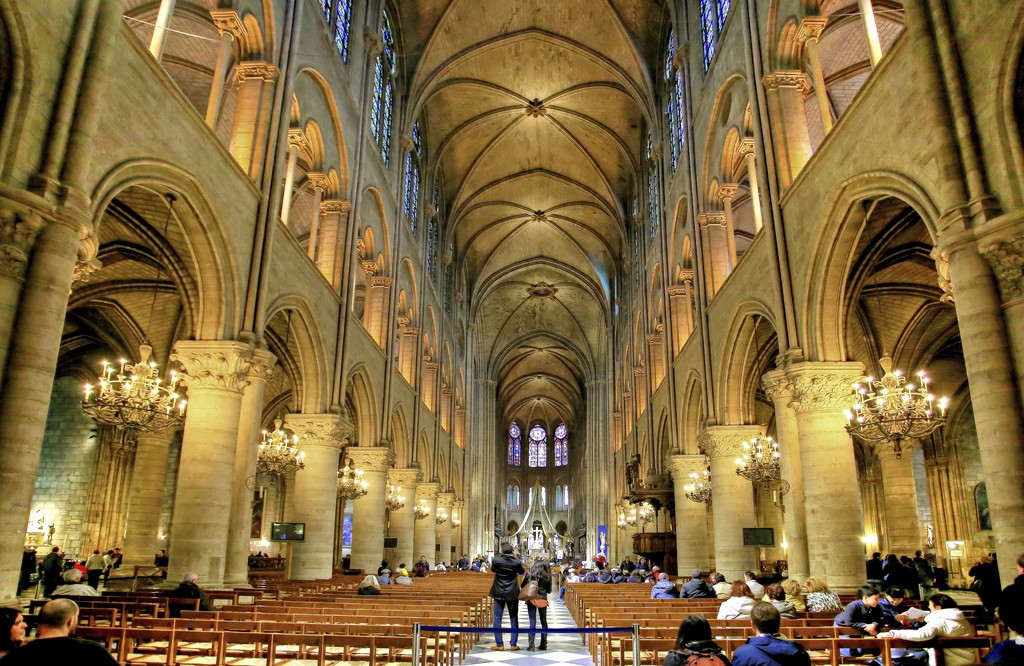 Inside the Notre Dame cathedral in Paris