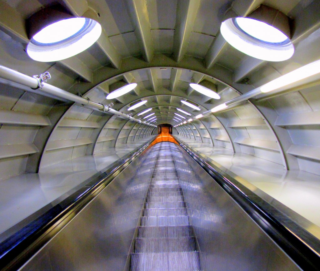 Inside one leg of the Atomium in Brussels